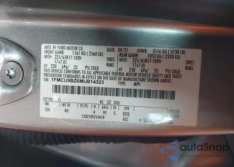 2021 Ford Escape Se Hybrid z USA, uszkodzony, nr VIN 1FMCU9BZ6MUB14323